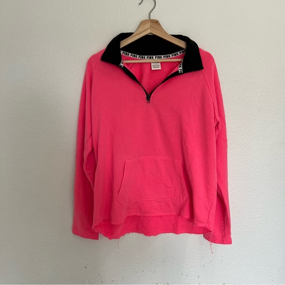 Victoria’s Secret PINK Neon Pink Quarter Zip Raw Hem Sz L - Picture 1 of 4